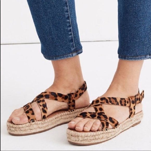 New W/ Box Madewell‎ Aleh Asymmetric Malia Espadrille Sandal Leopard Calf… - Picture 2 of 9